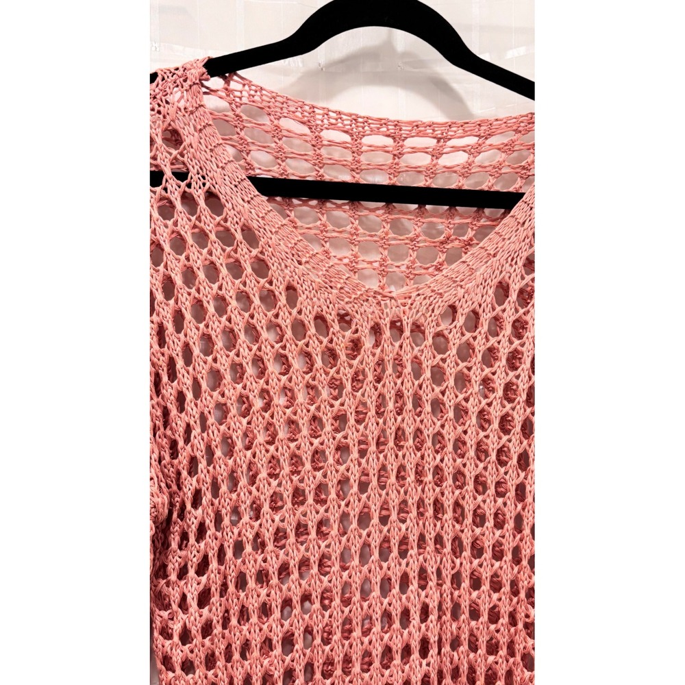 Unbranded Dusty Rose Pink Open Knit Crochet V-Neck Sweater Women's Size M Boho - Picture 3 of 5